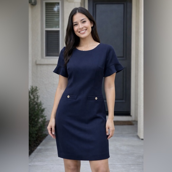 Tommy Hilfiger Dresses & Skirts - Tommy form skimming dress in blue with gold accent buttons